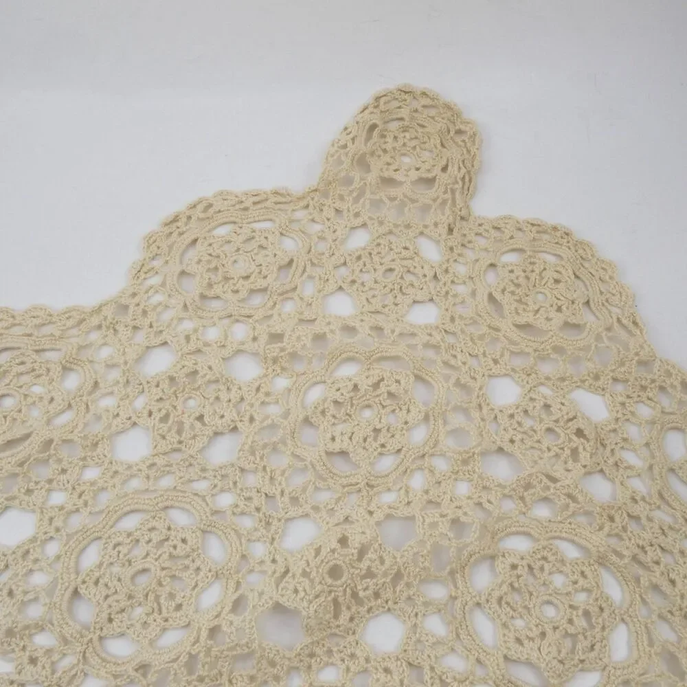 Large Vintage Handmade Beige Crochet Lace Tablecloth 88x98 Excellent Condition